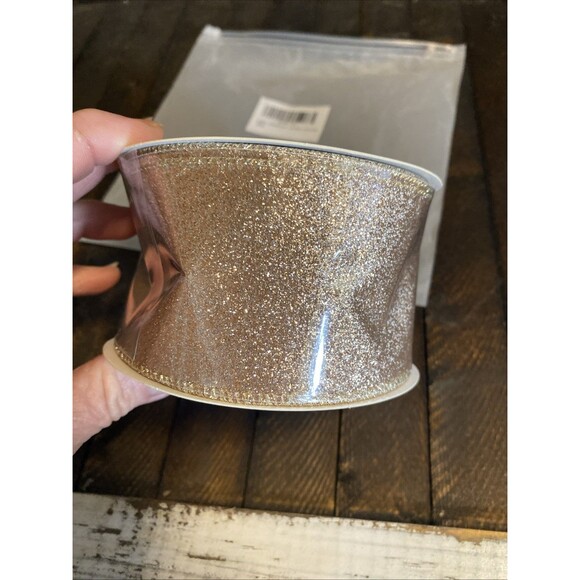 Glitter Rose Gold Wired Ribbon 2.5 In X 10 Yards Ribbon With Metallic Edge Gift - Picture 1 of 4